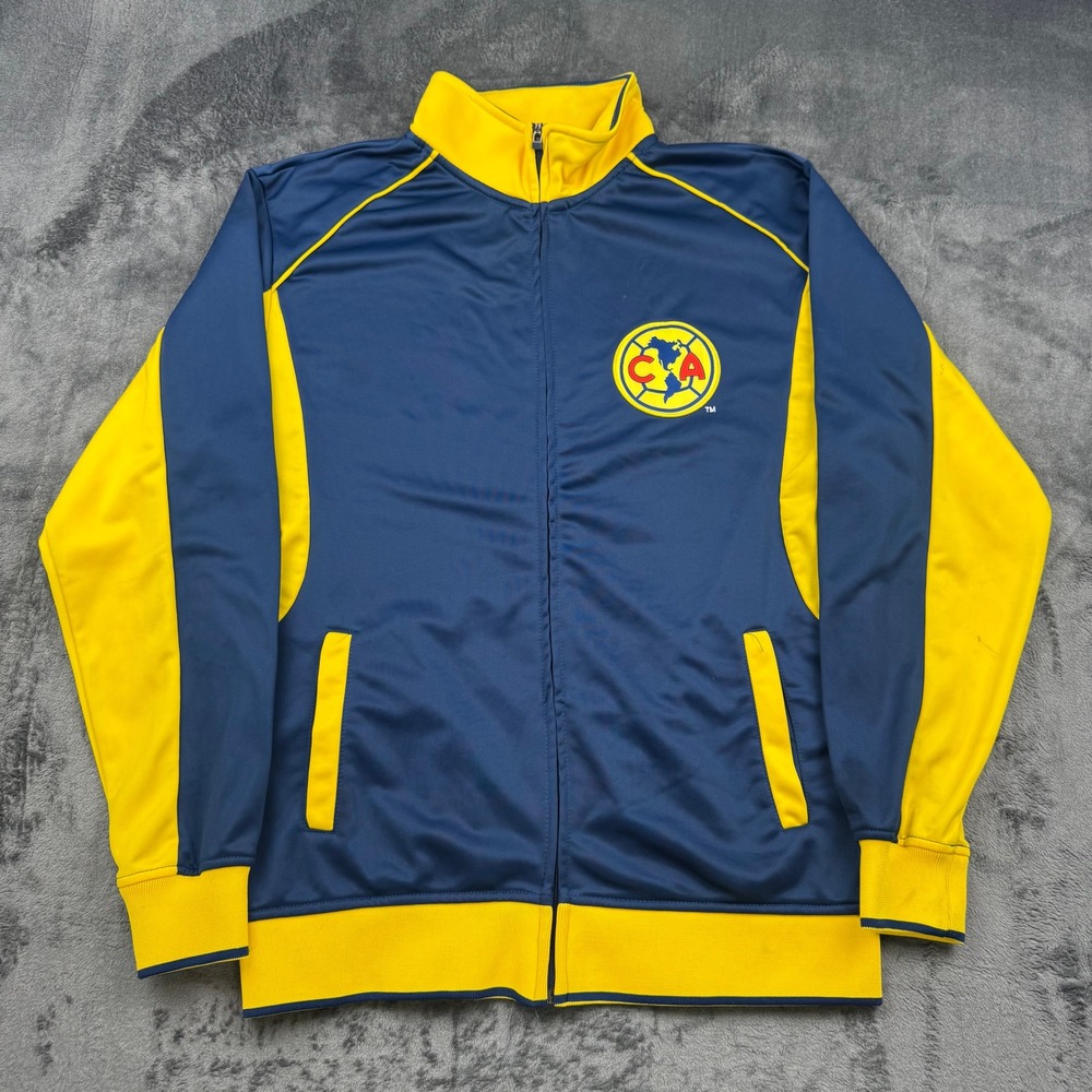 Club America Mens Navy Blue Yellow Full Zip Track Jacket Soccer Size Medium